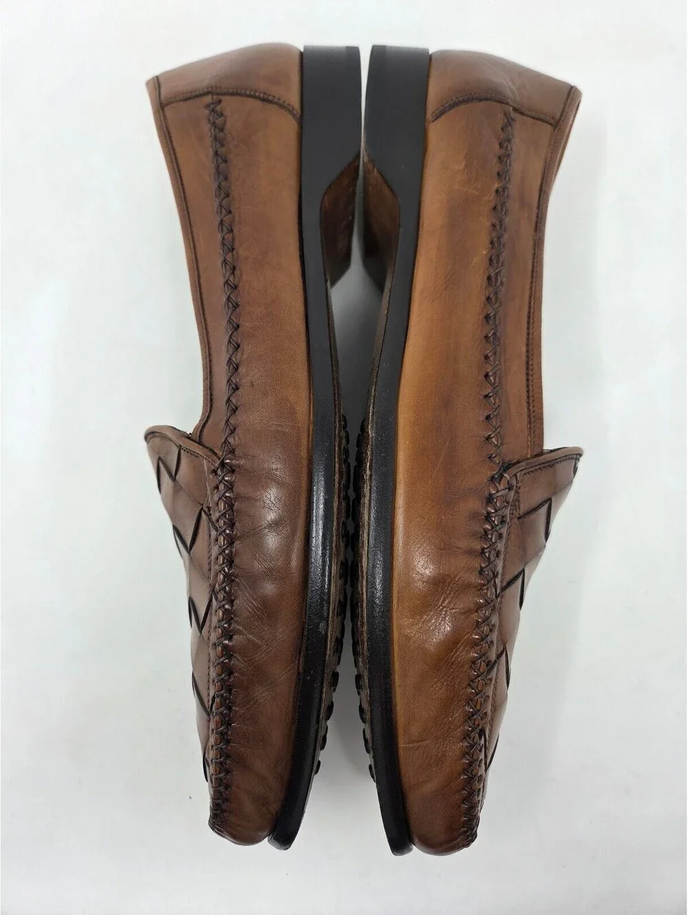 Bragano Men's Brown Leather Woven Moc Toe Loafers Size 15 M